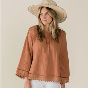 Rylee + Cru crochet trim swing blouse NWOT